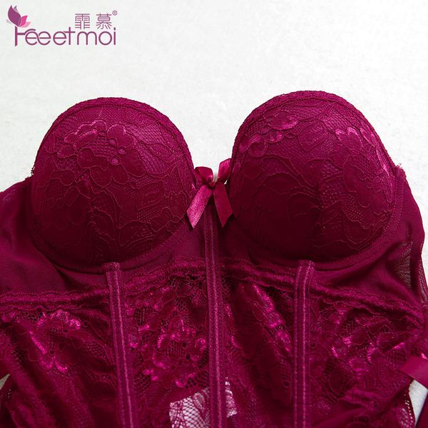 

2021 new lace lingerie corset vest+thongs underwear costumes set black red sleepwear intimates slips women pajama products, Red;black