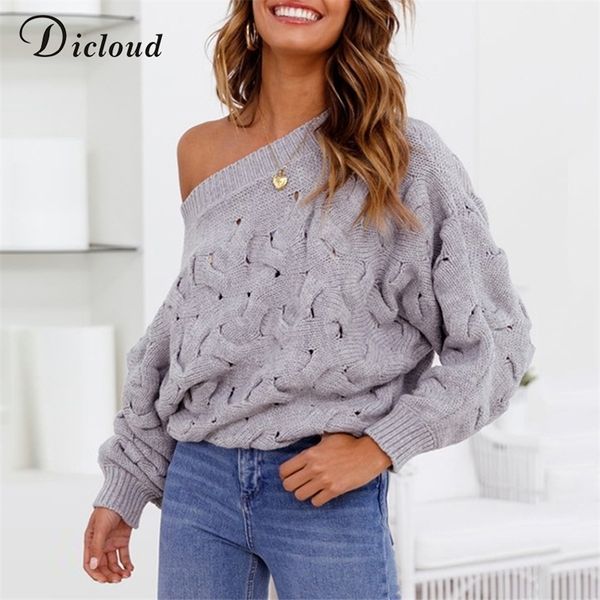 

dicloud women off shoulder pullovers autumn winter knitted sweater ladies long sleeve oversized jumper female clothes 201128, White;black