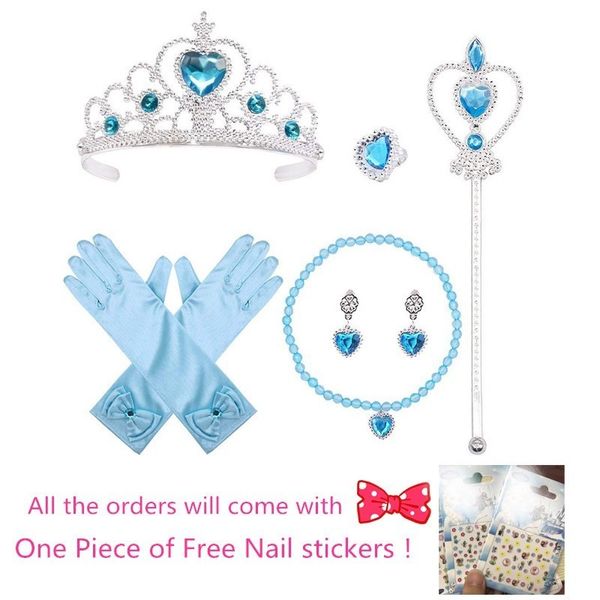 / lot baby girls аксессуары принцесса elza одеваются ювелирные изделия набор детей мода игрушки корона ожерелье кольцо серьги палочки перчатки lj201009
