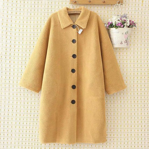 

plus size fleece women long trench coats 2021 new winter casual ladies solid gold khaki red blue black white coats female 1, Tan;black