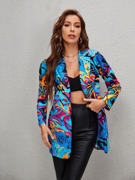 

graphic print single button blazer 30gp#, White;black