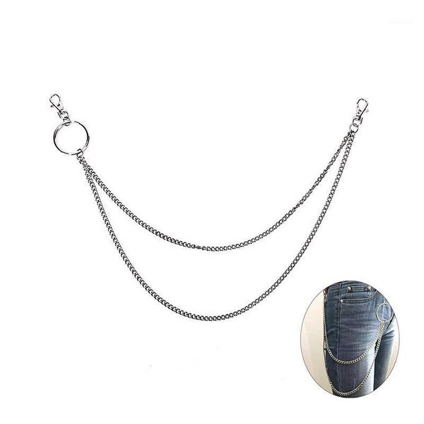 

2 layers hiphop street big ring key chain rock punk trousers hipster key chains pant jean keychain accessories1, Silver