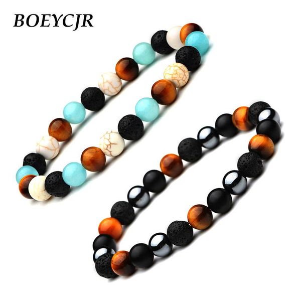 

beaded, strands boeycjr colorful stone beads couple bangles & bracelets fashion jewelry natural energy for women or men, Black