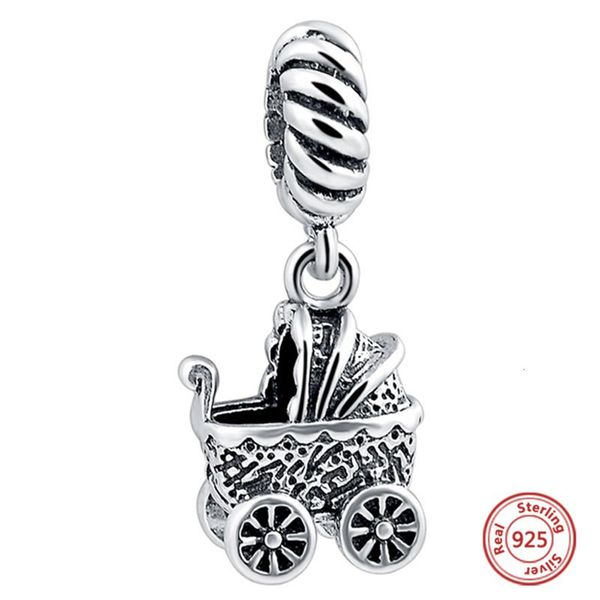 

selling s925 sterling silver baby stroller bracelet beads personality diy pendant first jewelry loose charms bead accessorie, Black