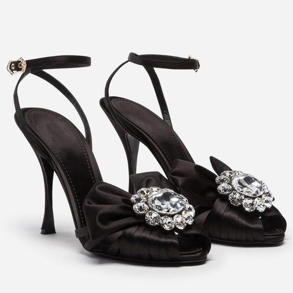 

sandals handmade ins woman diamonds bow-knot high heel rhinestones bow black sandal real pos plus size1