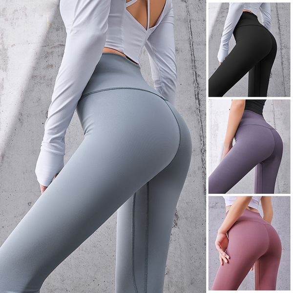 

new nude yoga pants women's 2020 autumn and winter high waist hip elastic fitness sports nine-point pants leggings size s-l, Black