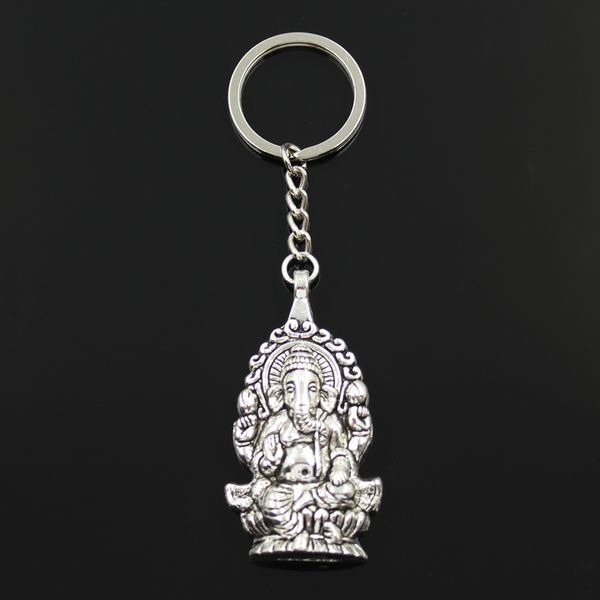 

fashion 30mm key ring metal key chain keychain jewelry antique bronze silver color ganesha buddha elephant 62x32mm pendant