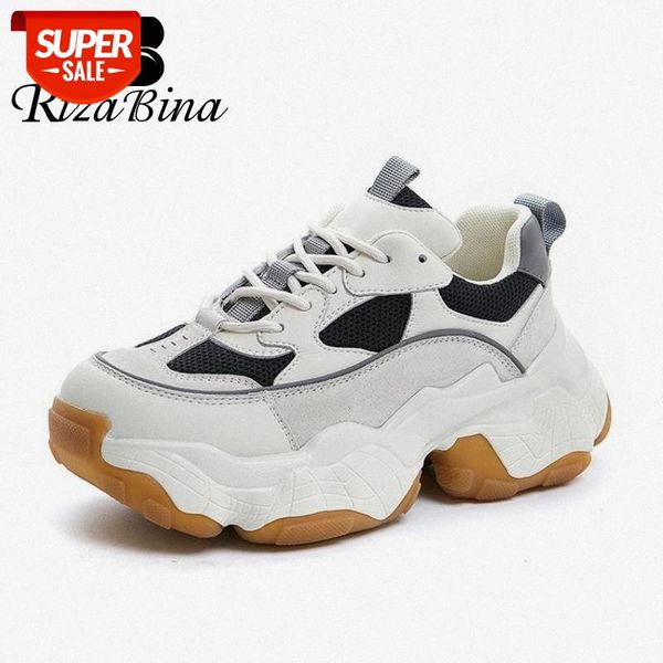 

rizabina real leather women sneakers fashion platform thick bottom spring shoes woman cross strap casual footwear size 35-40 #iu3l