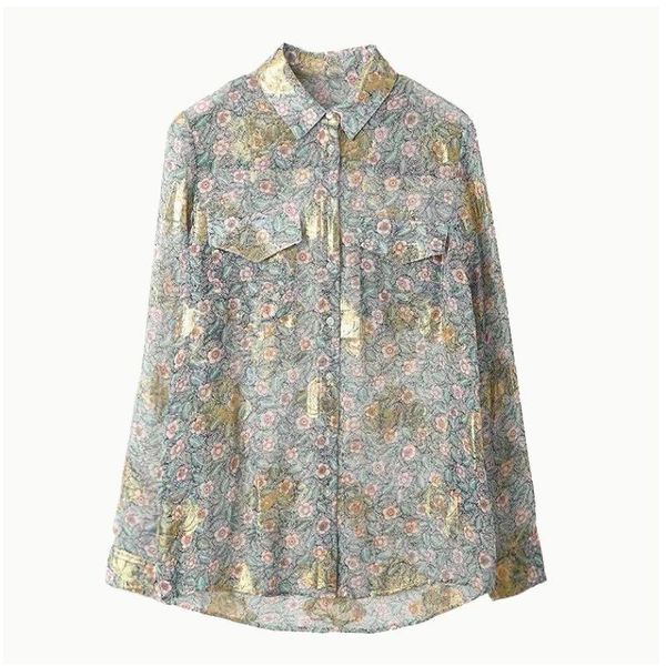 

women shirt 2020 spring and summer printed silk pocket shirt, White