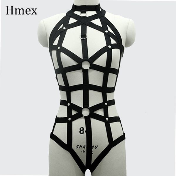

punk gothic women's body corset tie bra underwear belt set harness garter bondage chest straps nightclub party accessories t200427, Black;brown