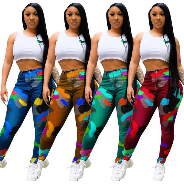 

women printed pants desinger colorful camouflage sweatpants slim fit mid waist fashion famale leggings ladies casual trousers, Blue