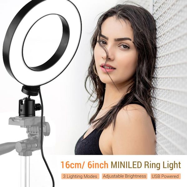 

16cm/6" mini led ring light fill-in lamp usb powered 3 lighting modes 11 levels+ballhead adapter for live streaming video makeup
