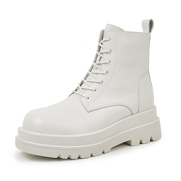 

2021 the new for genuine female leather ankle lace up to winter shoes woman fashion boots 9gjk, Black