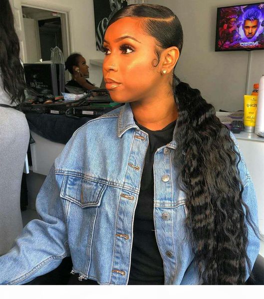 

new arrival human hair ponytail 140g clip on loose wave brown brazilian virgin hair natural wavy pony tail hair extensions 1b off black