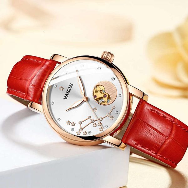 

double / new sided women's hollow haiqin out automatic mechanical watch jghb, Slivery;brown