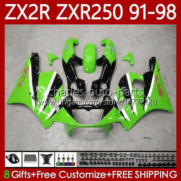 Kit de corpo para Kawasaki Ninja ZXR-250 ZX 2R 2 R R250 ZXR 250 ZXR250 1991 1992 1993 1994 1995 1996 1997 1998 85No.71 ZX-R250 ZX-2R ZX2R 91 92 93 94 95 97 98 Fairing Verde