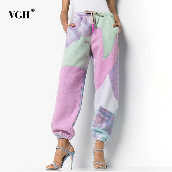 

vgh harem pants for women mid waist lace up print hit color loose pockets casual pant female 2020 autumn new clothing tide lj201030, Black;white