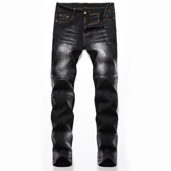 

men straight slim fit stretch jeans mens fashion biker jeans casual denim pants male black blue hombre trousers size 38 40 421
