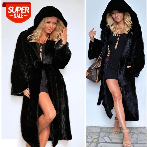 

black faux fur coat women's fur ladies coat oversized warm jacket women's hooded overcoat thick warm plus size female plush #xp6w, Black;brown