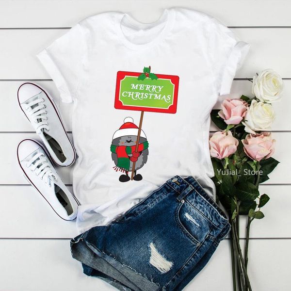 

christmas hedgehogs graphic tshirts women funny vogue t shirt harajuku kawaii clothes tumblr tee shirt femme streetwear, White