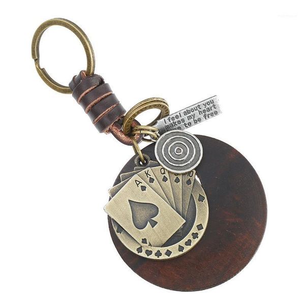 

keychains punk fashion vintage car keychain alloy wood poker pendants braided leather handmade key ring retro bag chain men women jewelry1, Silver