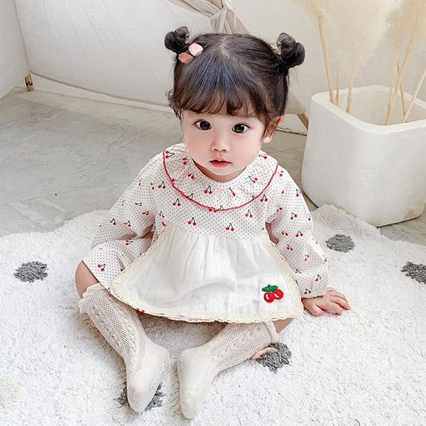 

idea2020 autumn new style wholesale pure cotton lace bell sleeve dress printed cute princess dress 9228, Red;yellow
