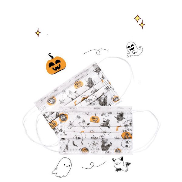 

factory price halloween pumpkin skull disposable kids face 3-layers non-woven mouth anti-dust breathing masks in s