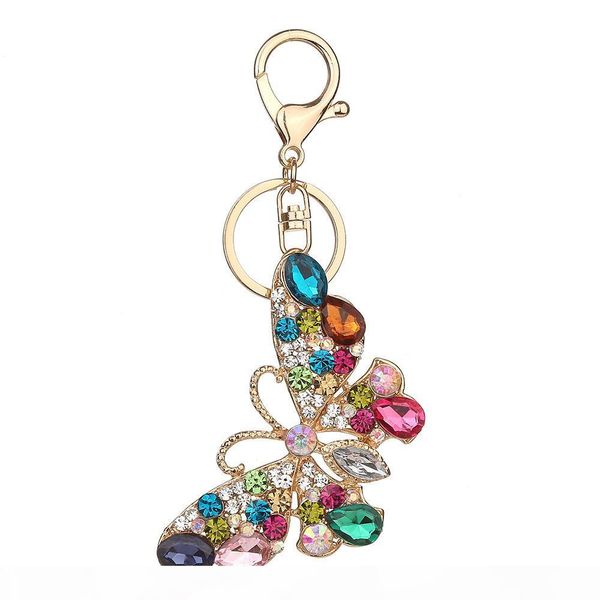 

rhinestone butterfly keychains rainbow colorful gold fashion crystal key chain rings jewelry gift car charms keyring for women handbag hangs, Slivery;golden