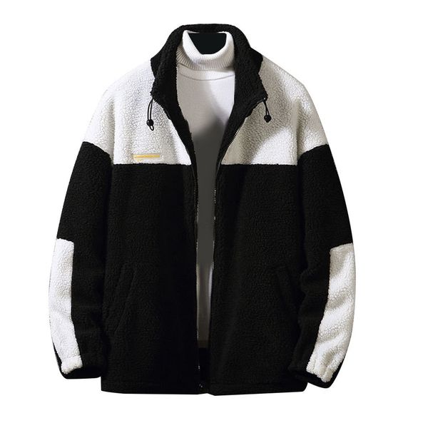 

mens new fashion casual bomber jacket lamb cashmere loose zipper men's long sleeve keep warm coat #cl3, Black