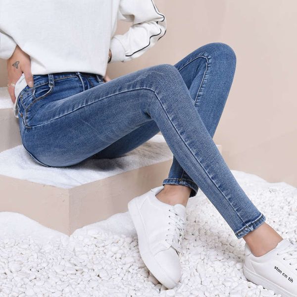 

jeans women's pants autumn wear 2020 new waisted slim show high black tight capris, Blue