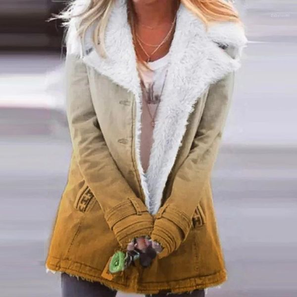 

fashion women lapel gradient printed warm jackets buttons cardigan plush coat casual warm fall winter lapel elegant gradient1, Black