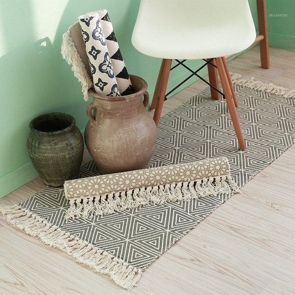 

carpets nordic style rhombus for sofa living room bedroom rug yarn dyed cotton blanket multifunction tapestry bedspread1