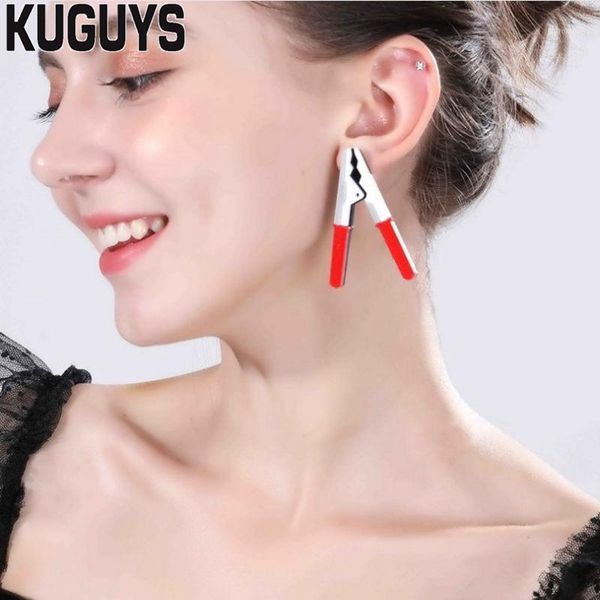 

kuguys trendy jewelry hyperbole red blue plier earrings for women fashion oorbellen stud earrings for women pendientes brincos1, Silver