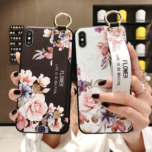 

vip case with pink flower wristband and soft hand strap for vip 12, 11 pro, max, x, xr, xs, max, 7, 8, 6, 6s plus