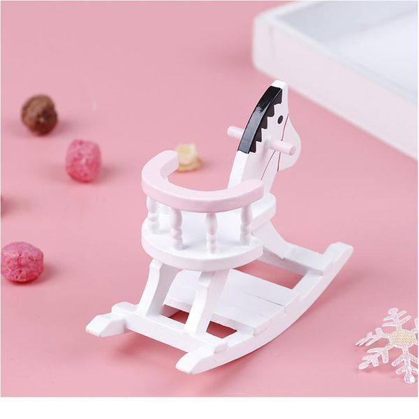 

new 1/12 dollhouse miniature wooden rocking horse chair nursery room furniture doll house ornament accessories toys wmtcug