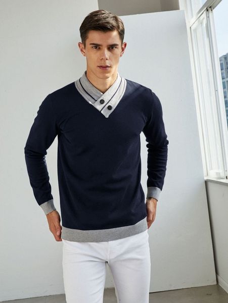 

men surplice neck button detail colorblock sweater z9or#, White;black