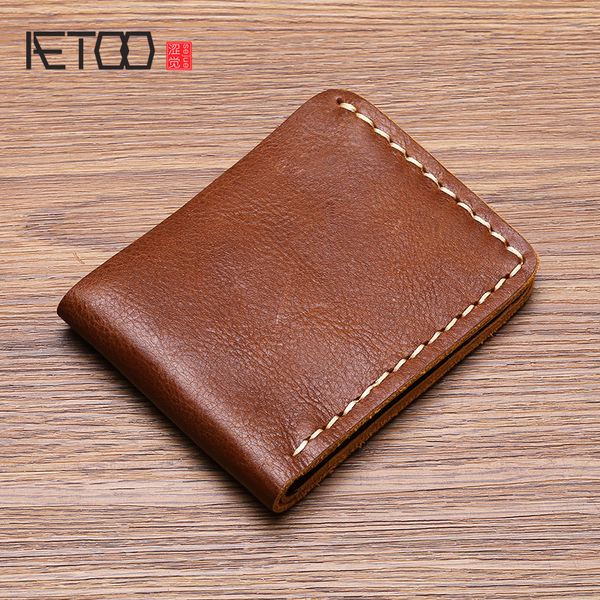 

hbp aetoo wallet male leather short retro handmade wallet casual simple men's tanning cowhide money clip, Red;black