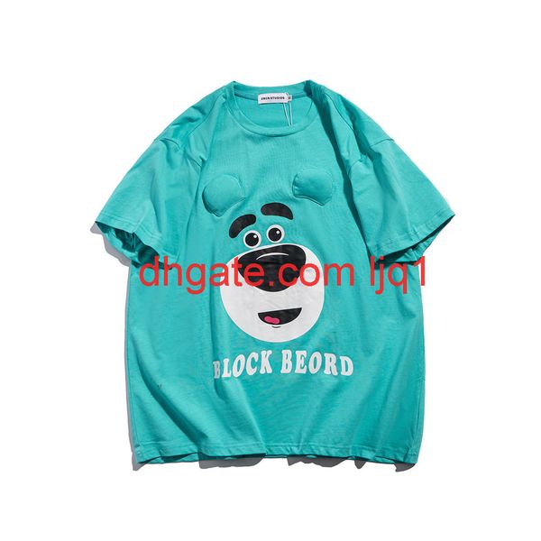 

cartoon dog print short sleeve t-shirt men's fashion brand round neck 5-sleeve street trend loose half sleeve, White;black