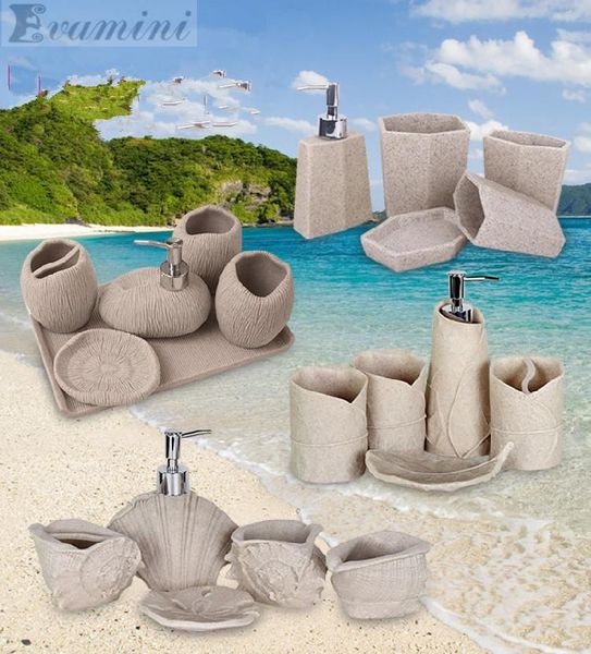 

bath accessory set marine sand and gravel fashion bathroom supplies resin of five pieces wash tubs