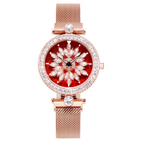 

2020 transport belt watch korean female milan fashion trend over drilling rotary table waterproof luxury diamond watch wholesale, Slivery;brown