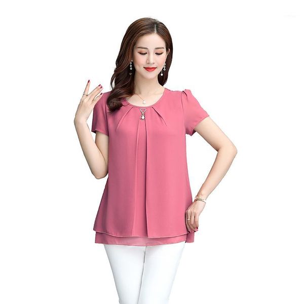 

short sleeve chiffon t shirt women tshirt 2020 summer new middle age mother clothes plus size casual loose pullovers1, White