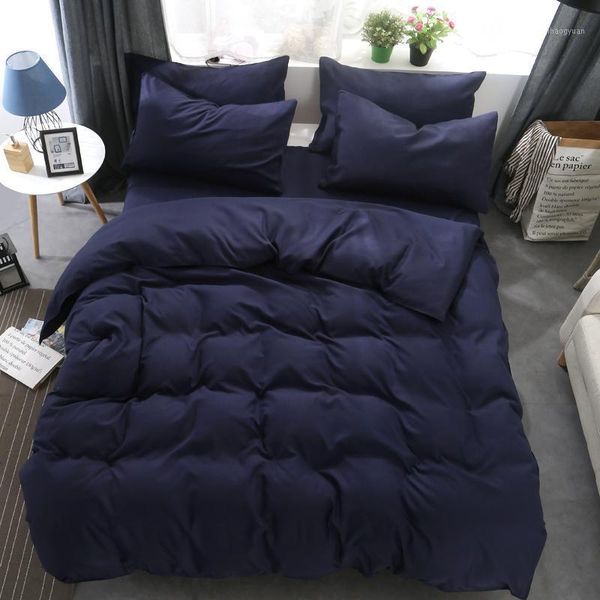 

ab side solid bedding set king  full twin size duvet cover set navy blue pink 3/4pcs bedclothes bed flat sheet1
