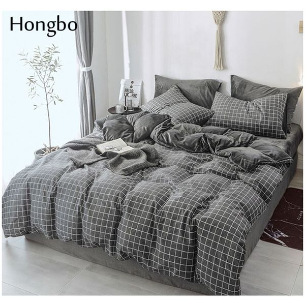 

hongbo crystal flantel черная белая решетка постельное белье набор зимний теплый пододеяльник набор кровать листовая королева король размер