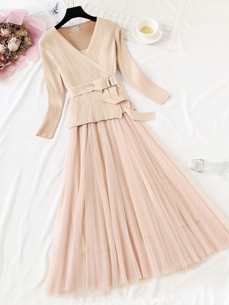 

2021 new new knitted or crocheted elegant autumn and winter long-sleeve shirt shredded mesh dress, casual office dress long, Black;gray