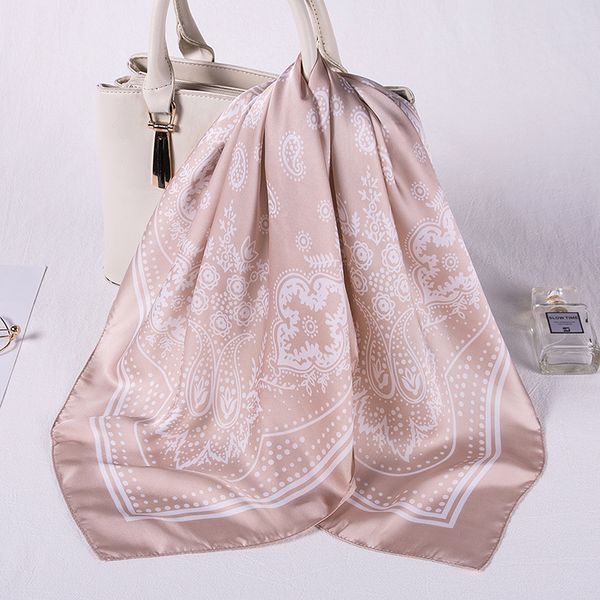 

new women silk scarf 70cm square hair band neck wraps women foulard neckerchief print satin scarves for bag tie 201119, Blue;gray