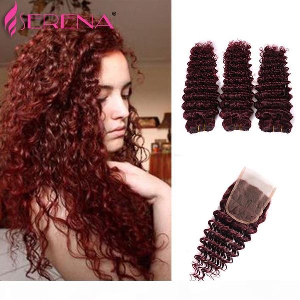 

8a grade peruvian 3 bundles 99j deep curly hair burgundy deep wave human hair weaves wine red peruvian extensions, Black;brown