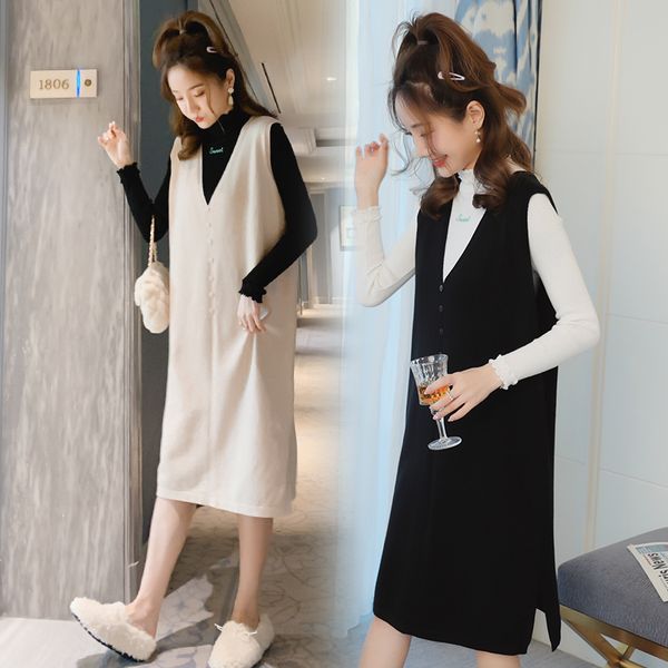 

pregnant women fashion fall 2020 net red foreign style sweater vest skirt two piece suit knitted dress autumn winter, White