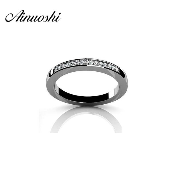 

ainuoshi 925 sterling silver engagement bridal band rings sona 1.3mm round cut row drill women wedding anniversary ring jewelry y200106, Slivery;golden