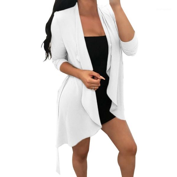 

casual loose cardigan chiffon waterfall kimono short with belt long sleeve1, Black;brown