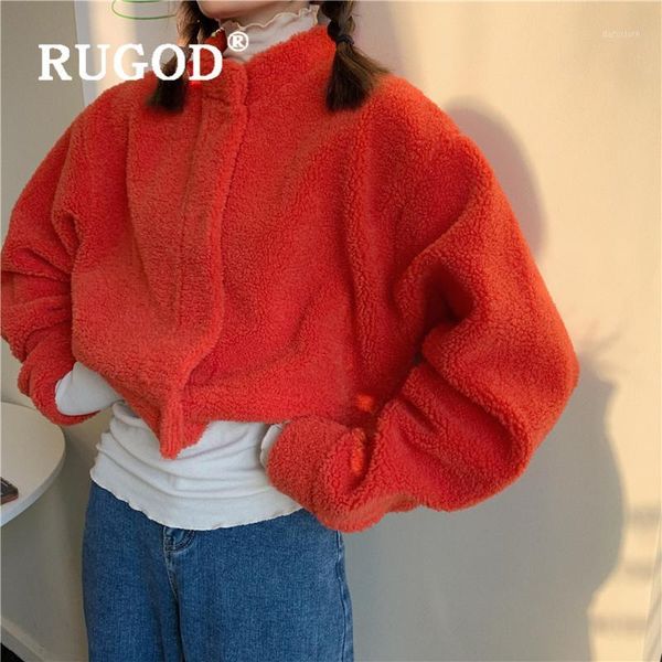 

rugod wool crop coat female warm fleece red jacket womens winter coats 2020 streetwear korean style women fashion1, Black